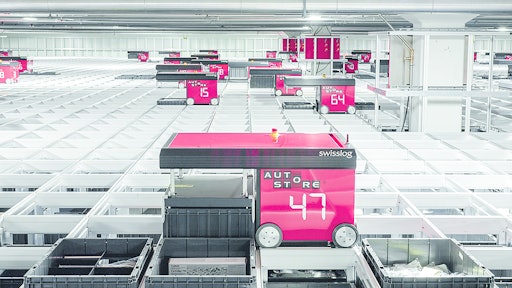 The Swisslog Autostore picks and stores single items and small cases to make better use of available space and increases efficiency at integrated goods-to-person workstations.
