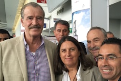 Former Mexican President Vicente Fox (left), Food Logistics editor in chief Lara Sowinski (middle foreground) and Supply & Demand Chain Executive editor Barry Hochfelder (right background) at Cargo Week Americas.