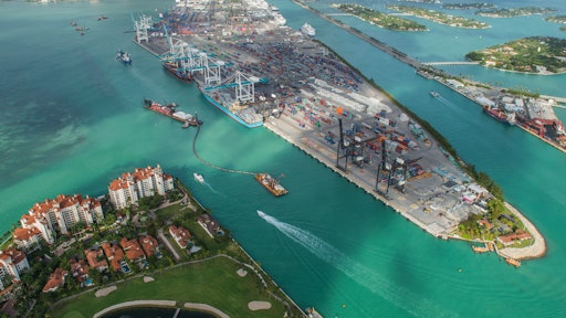 An aerial view of PortMiami's recently completed deep dredge project that makes the port the only global trade hub south of Virginia capable of handling post-Panamax ships.