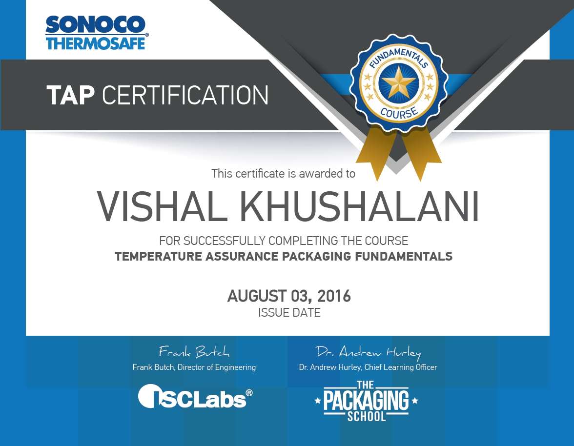 The certification program was developed by Sonoco ThermoSafe&rsquo;s ISCLabs in partnership with The Packaging School.