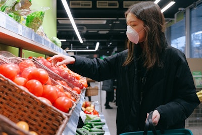 Woman In Face Mask Shopping In Supermarket 3987221