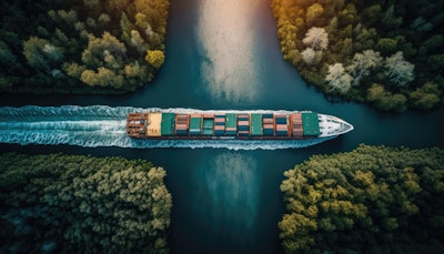 Ocean shipping through channeled waters.