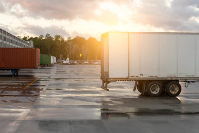 A truck awaits shipment at a warehouse.