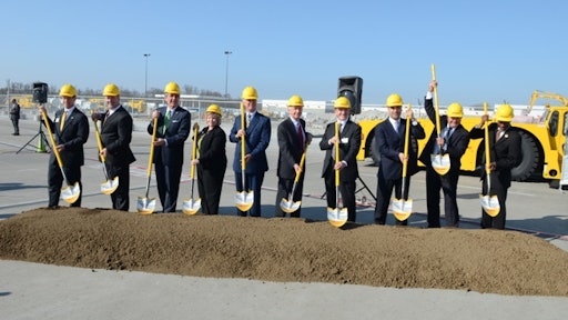 (Left to Right): Dan Tobergte, President/CEO, NKY Tri-ED; Travis Cobb, VP of DHL Americas Hubs, Gateways and Network Control; Lt. Gov. of KY Jerry Abramson; Candace McGraw, CVG CEO; Stephen Fenwick, CEO DHL Express Americas; Gov. of KY, Steve Beshear; Ken Allen, Global CEO, DHL Express; Mike Parra, SVP of Network Operations, DHL Americas; Charlie Dobbie, EVP Global Network Operations, Aviation & IT, DHL Express; Mark Mallory, Mayor of Cincinnati.