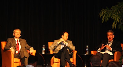 (left to right) Scott Mason, Stepan Company; Steve Sigrist, Newell Rubbermaid; and David Ecklund, The University of Tennessee discuss the future of supply chain and logistics at SCOPE Spring 2012.