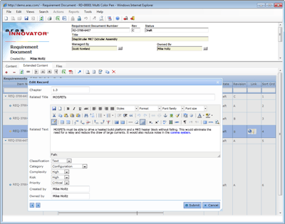 Aras Requirements Management solution provides next-generation requirements management functionality.