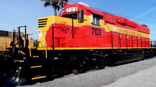 Florida East Coast Railway’s 703 locomotive receives matching Heritage paint scheme as on the 2011 FEC 714 locomotive.