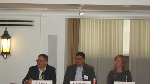 (Pictured left to right): Edward Sawicki, P&G; Eric Goodman, Deutsche Post DHL; and Deborah Beavin, Humana Inc. discuss stories of adversity and success with supplier relationship management at Loyola SRM conference.