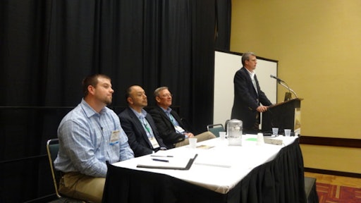 At left, Shaun McFaul, Ben E. Keith Co., Angel Garcia, Nicholas & Co., Paul Lodics, Eby-Brown Co. LLC, and Mike Hammond, Red Diamond Inc., field questions about motivating employees.
