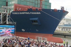 Port Manatee Chief Commercial Officer Matty Appice snapped this image of the COSCO Shipping Panama becoming the first container ship to pass through expanded Panama Canal locks on June 26.