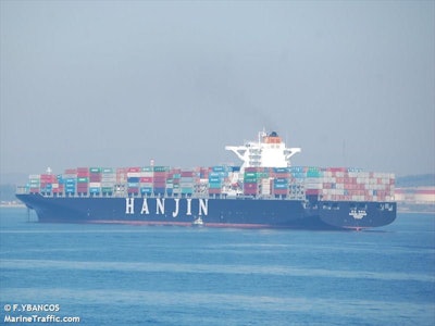 Truckers began moving freight from the Hanjin Greece (above), one of roughly a dozen of the company's ships destined for the U.S. West Coast, out of the port of Long Beach Monday.