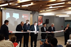 Toshiba Global Commerce Solutions and Toshiba America Business Solutions President and CEO, Scott Maccabe on the far right; Toshiba Global Commerce Solutions and Toshiba America Business Solutions Senior Vice President of Research and Development Mike Yeung is next to him; second to left is Toshiba Global Commerce Solutions Executive Director, Global Software Development Jeffrey J. Hawkins.