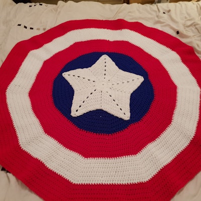 The Captain America blanket Sayce made for her grandson.