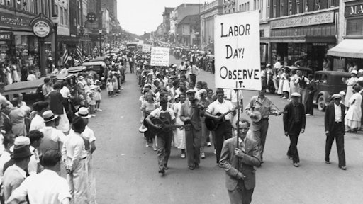 Striking textile workers Labor Day parade in Gastonia, NC, 1934.