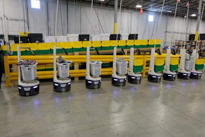 Locus Robotics' machines ease strain on employees by guiding them to a certain item in the warehouse.