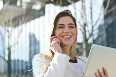 Woman In White Blazer Holding Tablet Computer 789822