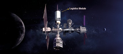 NASA rendering of the lunar outpost, Gateway, showing the Deep Space Logistics module.