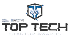 Food Logistics Supply & Demand Executive Top Tech Startup Awards 2026 logo with shield badge and blue accents
