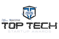 Food Logistics Supply & Demand Executive Top Tech Startup Awards 2026 logo with shield badge and blue accents