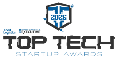 Food Logistics Supply & Demand Executive Top Tech Startup Awards 2026 logo with shield badge and blue accents
