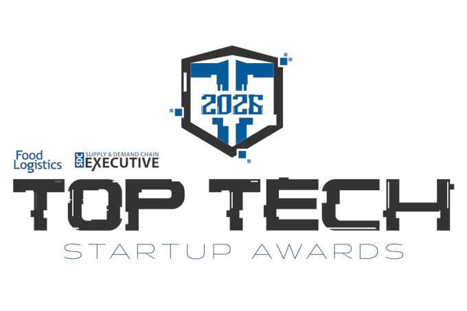 2026 Top Tech Startup Awards logo featuring a shield emblem with cityscape and blue accents from Food Logistics Supply & Demand Executive