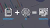 Contract plus AI equals Insights workflow diagram with document, brain chip, and analytics dashboard icons