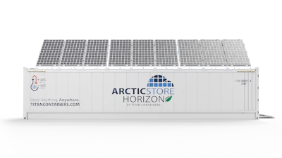 Arctic Store Horizon refrigerated shipping container with solar panels and Titan Containers branding