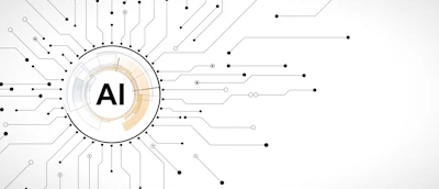 AI technology concept with circuit board connections radiating from central hub