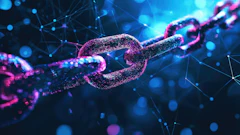 Glowing neon chain links representing blockchain and digital network connectivity