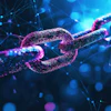 Glowing neon chain links representing blockchain and digital network connectivity