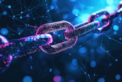 Glowing neon chain links representing blockchain and digital network connectivity