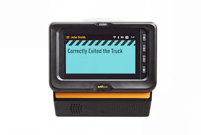 Crown dash cam displaying 'Correctly Exited the Truck' message on screen with Infolink branding