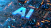 Glowing cyan AI letters on a digital circuit board with blue and orange lights
