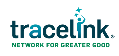 TraceLink logo with tagline Network for Greater Good featuring teal text and star icon