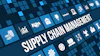 Supply chain management concept with business icons on digital blue grid background