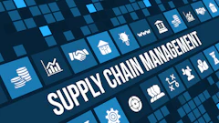 Supply chain management concept with related business icons on blue digital background