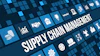 Supply chain management concept with related business icons on blue digital background