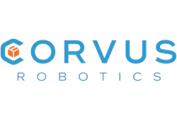 Corvus Robotics logo with blue text and orange geometric cube icon