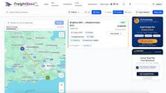 FreightView logistics dashboard displaying interactive map with freight tracking and shipment management interface