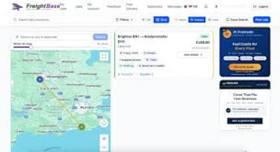 FreightView logistics dashboard displaying interactive map with freight tracking and shipment management interface