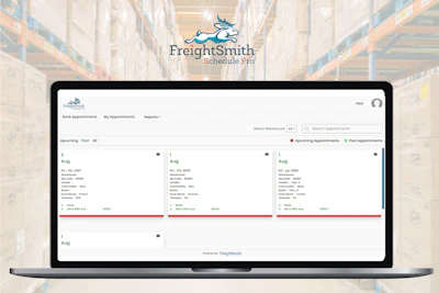 FreightSmith Schedule Pro logo featuring a blue leaping rabbit icon above company name