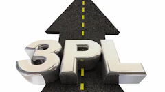 3PL growth concept with upward arrow on asphalt road marked with yellow center line