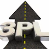3PL growth concept with upward arrow on asphalt road marked with yellow center line