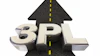 3PL text on upward arrow above road with yellow center line marking direction and growth