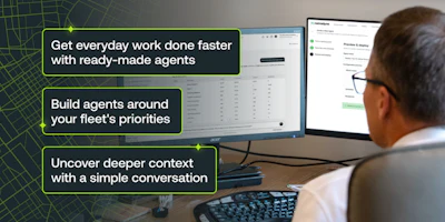 Professional using dual monitors to manage fleet operations with AI-powered agents for business workflow optimization