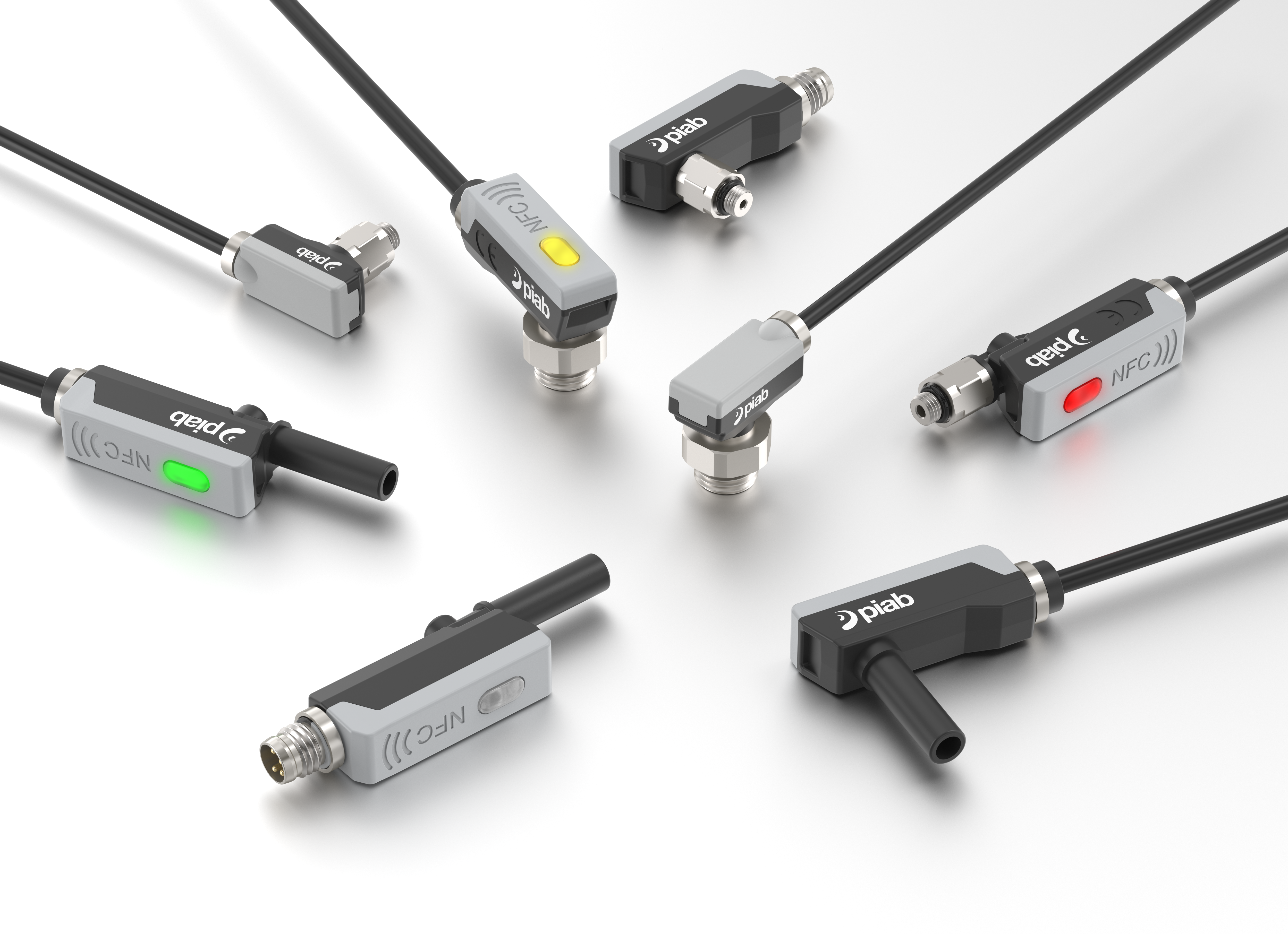 Collection of SICK industrial sensor connectors and M12 cable connectors in various configurations with black and gray housings