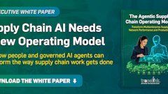Executive white paper on supply chain AI operating model with download button and Agentic Supply Chain Operating Model product cover